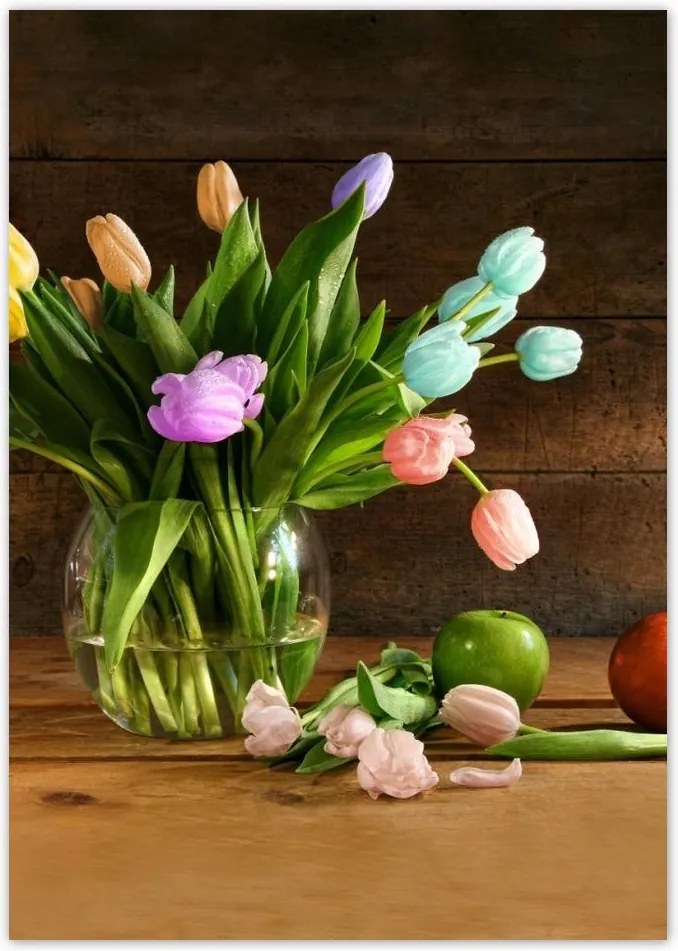 Poszterek A0 Pion Csokor Színes tulipánok