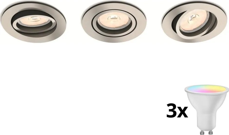 Philips 50393/17/PN - 3 darabos LED RGBW szett, dimmelhető süllyesztett mennyezeti lámpa, 1x GU10/4,8W/230V, króm + távirányító
