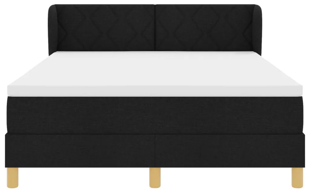 Boxspring Ágy Mattal - Fekete, 140x200 cm, Szövet