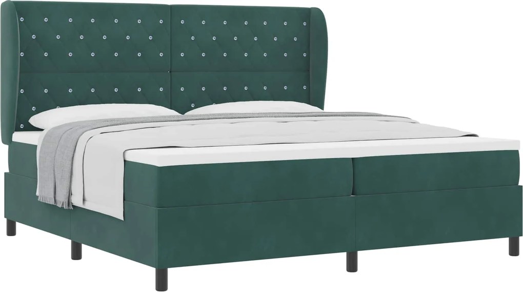 vidaXL Boxrugós ágy matracmal Sötétzöld 200 x 200 cm Poliészter