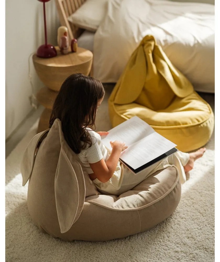 Bézs bársony gyerek babzsákfotel Bunny – Wigiwama