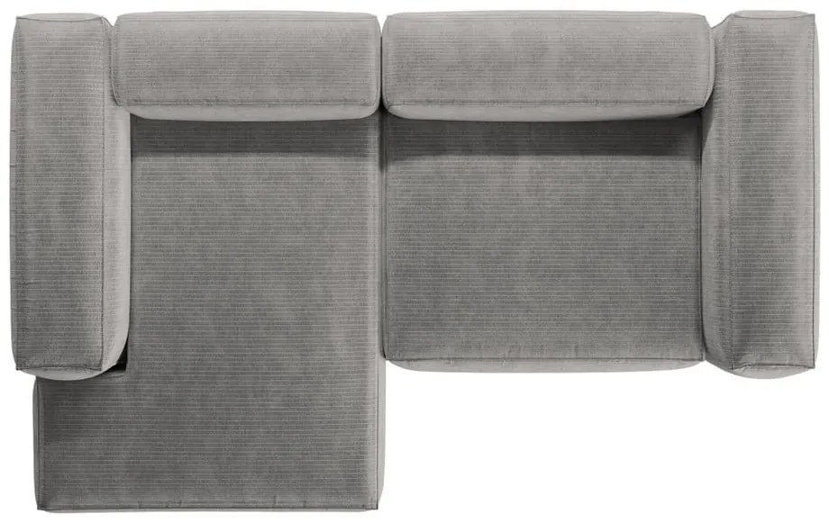 Világosszürke kordbársony sarokkanapé (bal oldali-heverő résszel) Bergano – Cosmopolitan Design