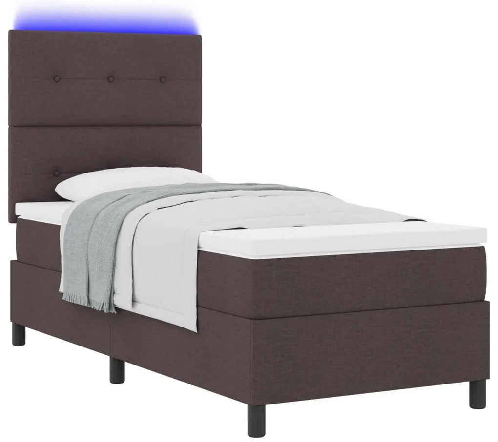 Rugós ágy matraccal és LED - Sötétbarna, 90 x 200 cm, Szövet