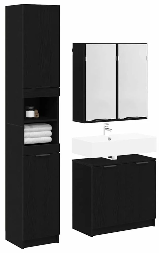 vidaXL Fürdőszobai Szekrény Szett polcokkal 3 pcs Fekete tölgy Faanyag