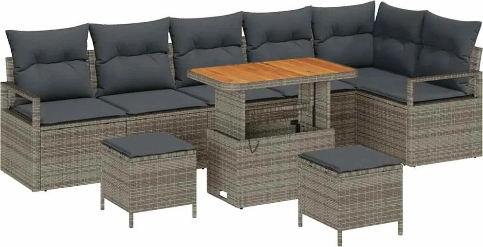 vidaXL Kerti Kanapé Szett párnával 9 pcs Szürke Poli rattan