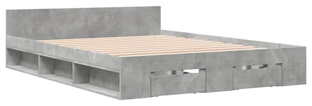 betonszürke szerelt fa ágykeret fiókokkal 160 x 200 cm
