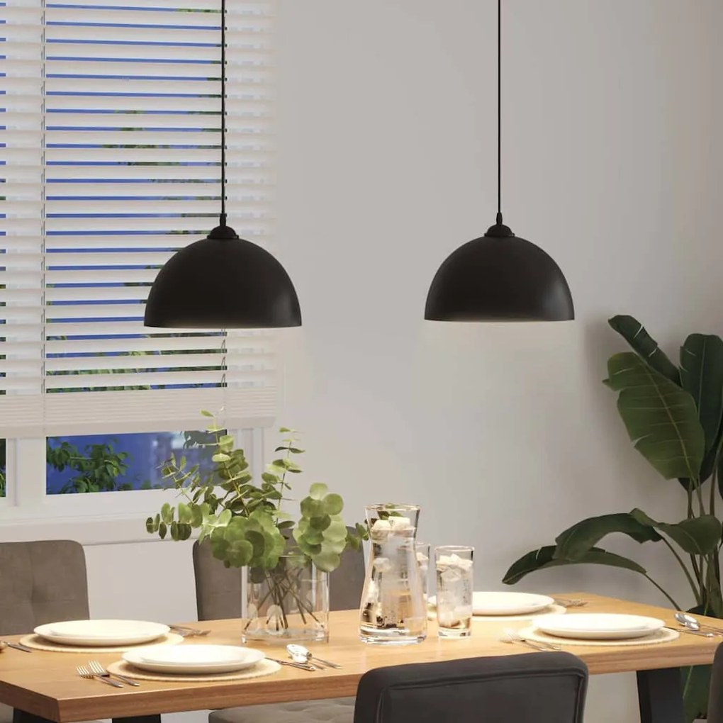 függőlámpák 2 db Állítható magasságú E27 fekete Ø 30 cm Fém