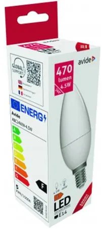 LED izzó, E14, gyertya, 4,5W, 470lm, 3000K, AVIDE (AVLED031)