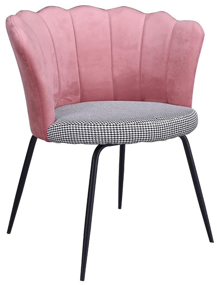 Dizájn fotel, Art-deco, szövet rózsaszín/mintás, NELIN