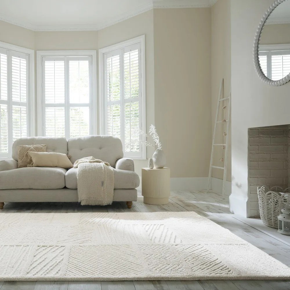 Fehér kézi szövésű gyapjúkeverék szőnyeg 200x300 cm Sculptured Blocks – Flair Rugs