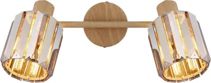 Globo 80040246 Fali spotlámpa, fém fa megjelenésű, füstszínű K5 kristályok, HxSzxM: 330x90x150mm, 2x E14 40W 230V izzók nélkül