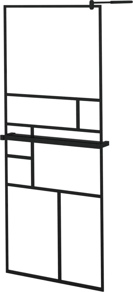 vidaXL fekete ESG üveg és alumínium zuhanyfal polccal 80 x 195 cm