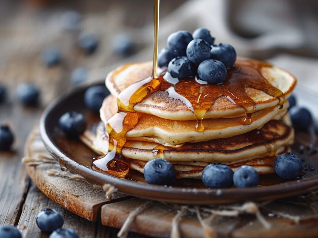 Vászonkép Canvas Főzés Étel Palacsinta Pancake Áfonya 80x60