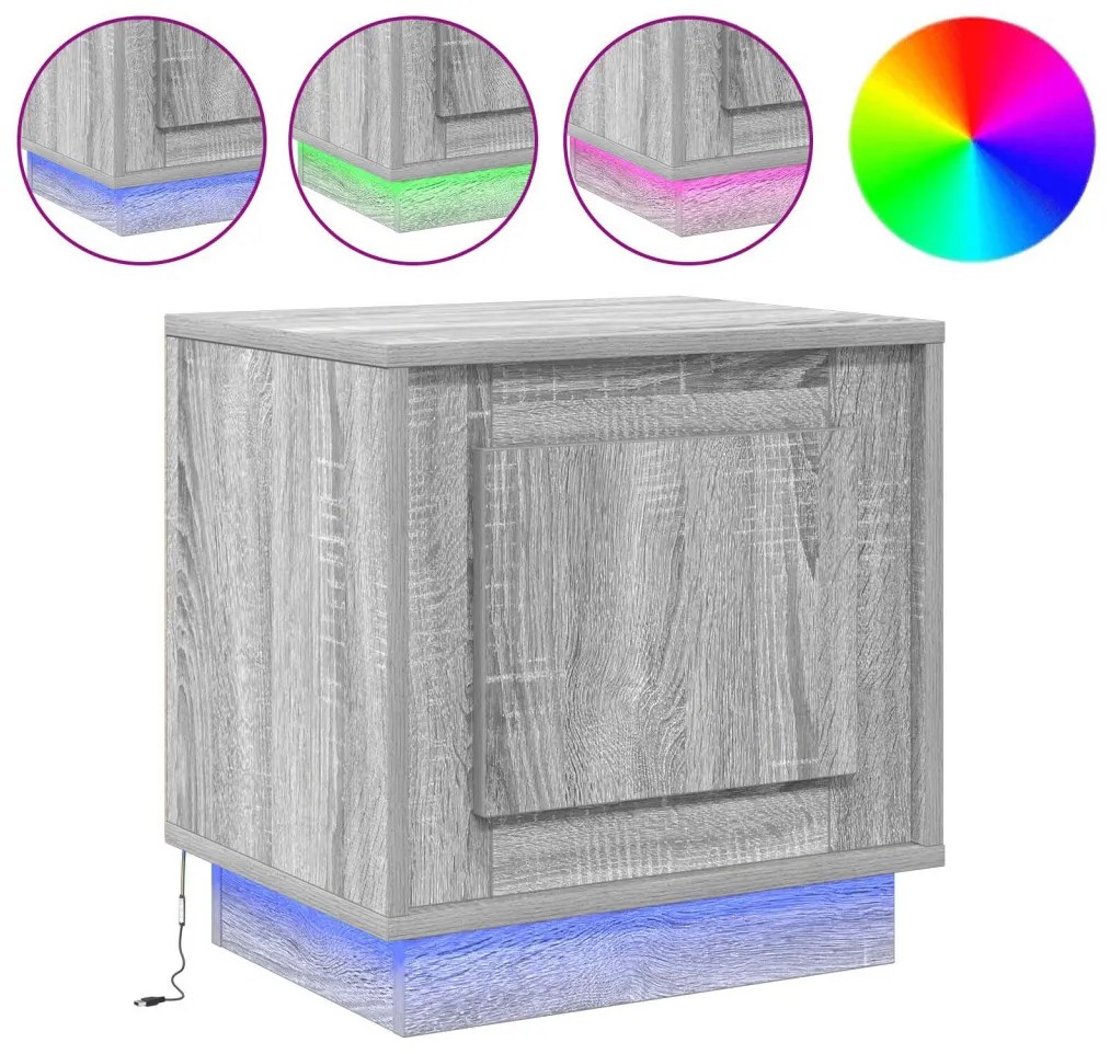 Éjjeli szekrények LED világítással 2 db Szürke Sonoma 44x34,5x45 cm