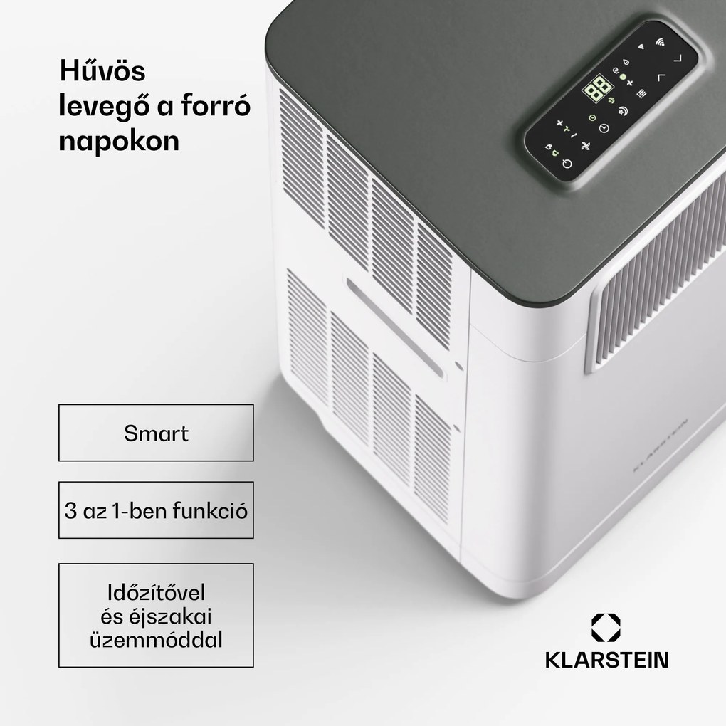 Klarstein Breeze Box 9K Smart PAC légkondicionáló, 3 az 1-ben üzemmód, Intelligens vezérlés, 32 m²-ig, 24 órás időzítő, mobil