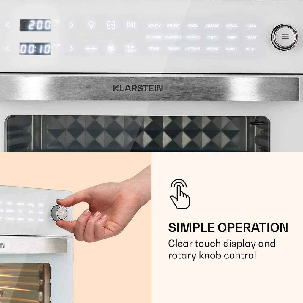 Klarstein Vigor Air, forrólevegős fritőz, 1800 W, 30 l, 18 program, felső és alsó fűtés