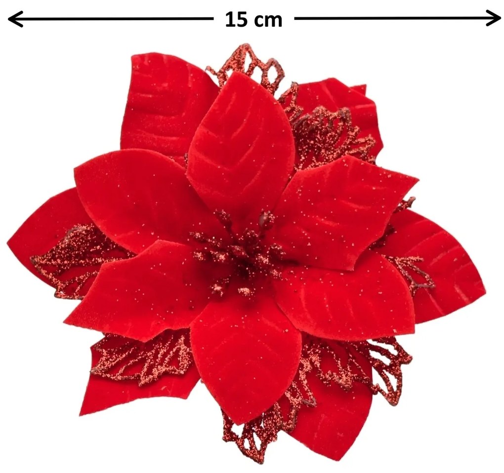 Karácsonyi dekoráció Poinsettia szarvasagancsos,piros, 6 darabos szett