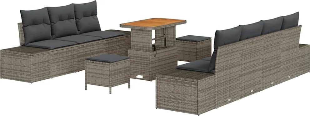vidaXL Kerti Kanapé Szett párnával tárolóval 10 pcs Szürke Poli rattan