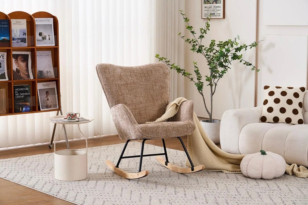 Hintaszék, relaxációs szék kordbársony kárpitozással, bézs-khaki színű