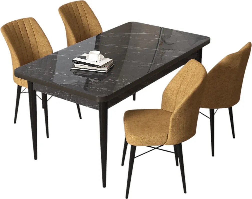 Arp étkezőgarnitúra, fekete márvány-cappuccino, 110 cm