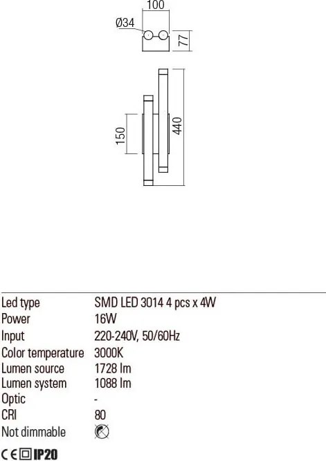 Fali Lámpa Arany MADISON REDO 01-2033