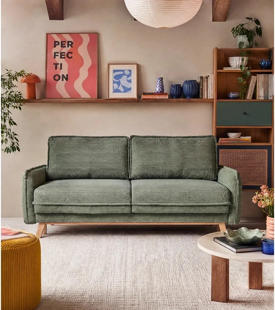 Világoszöld kordbársony kinyitható kanapé 218 cm Tori – Bonami Selection