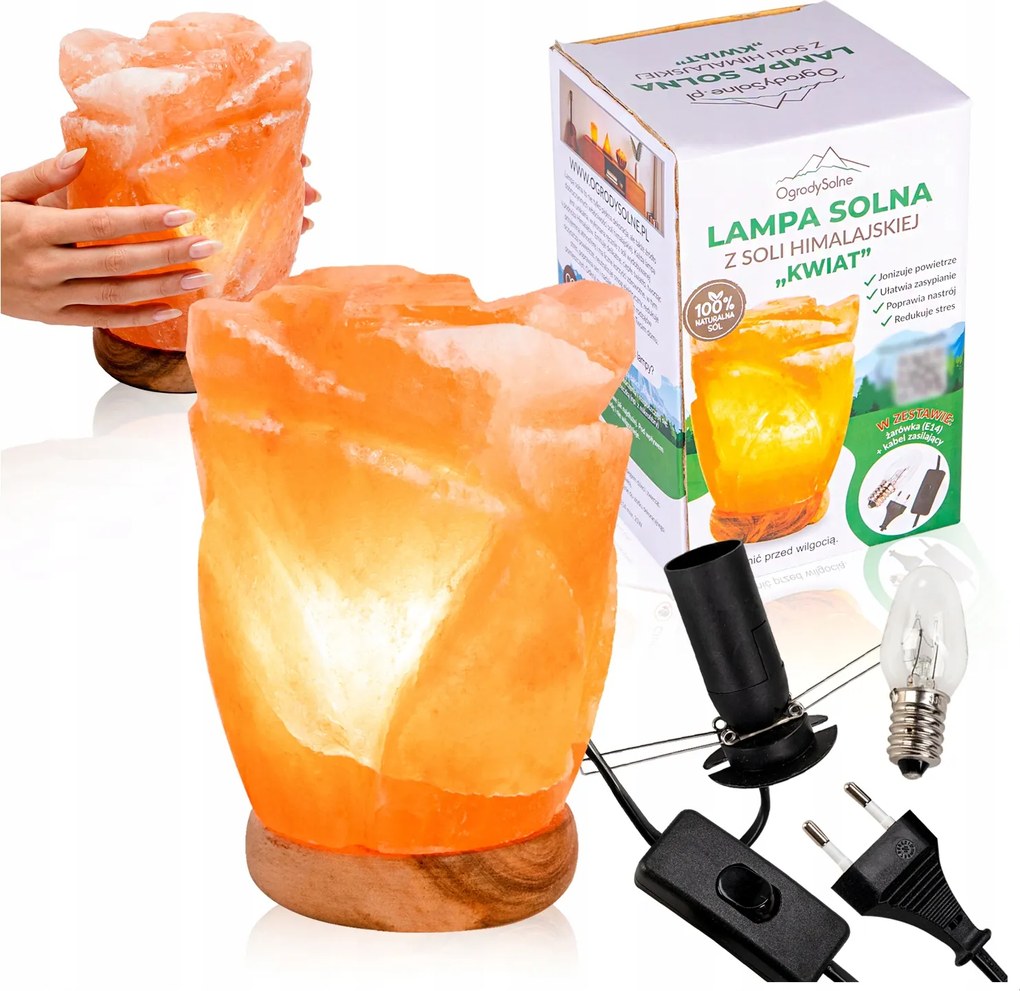 Sólámpa asztalra, természetes sóból, virág rózsa formájú, 3 kg, ajándéknak