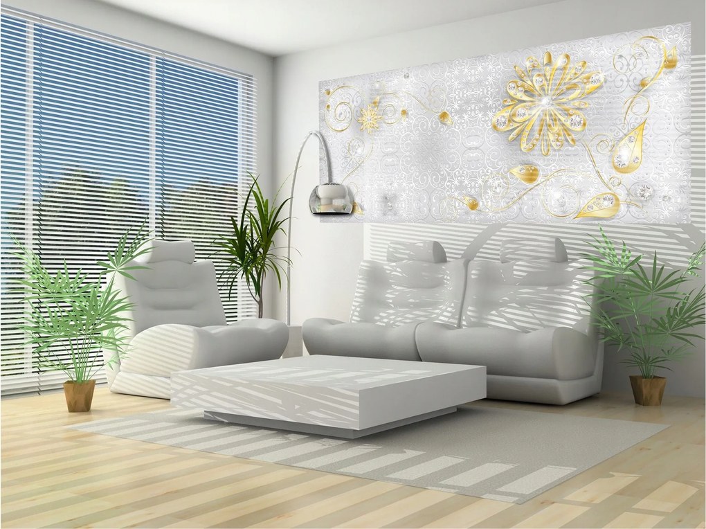 Fotótapéta Arany virágok gyémántokkal ezüst alapon 250x104 +ragasztó