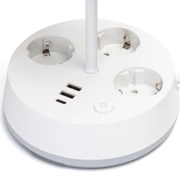 Aigostar - Asztali lámpa aljzatokkal és USB-portokkal 1xE27/60W/230V fehér