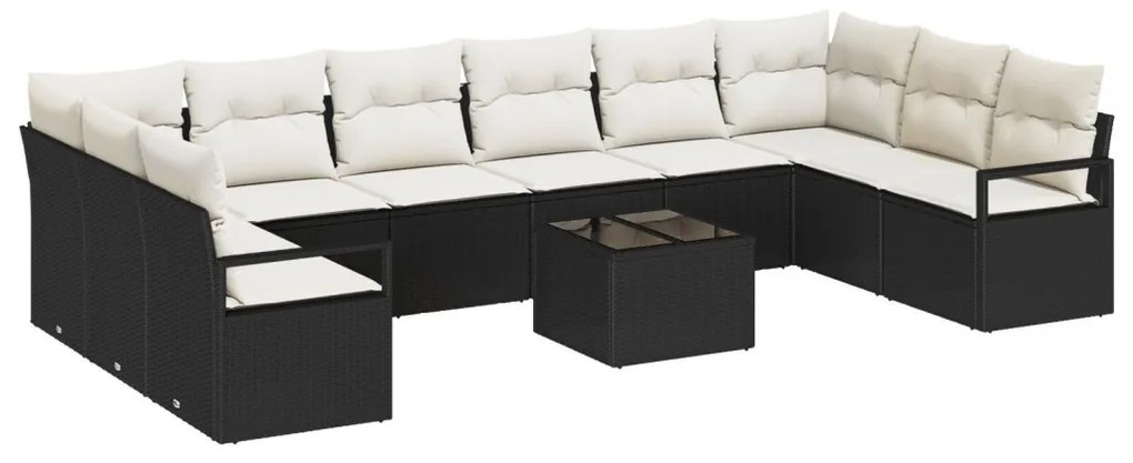 Kanapé Szett párnával 11 pcs Fekete polirattan