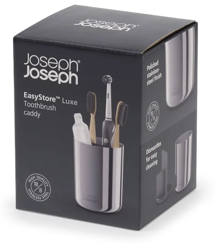 Fényes ezüstszínű rozsdamentes acél fogkefetartó pohár EasyStore Luxe – Joseph Joseph