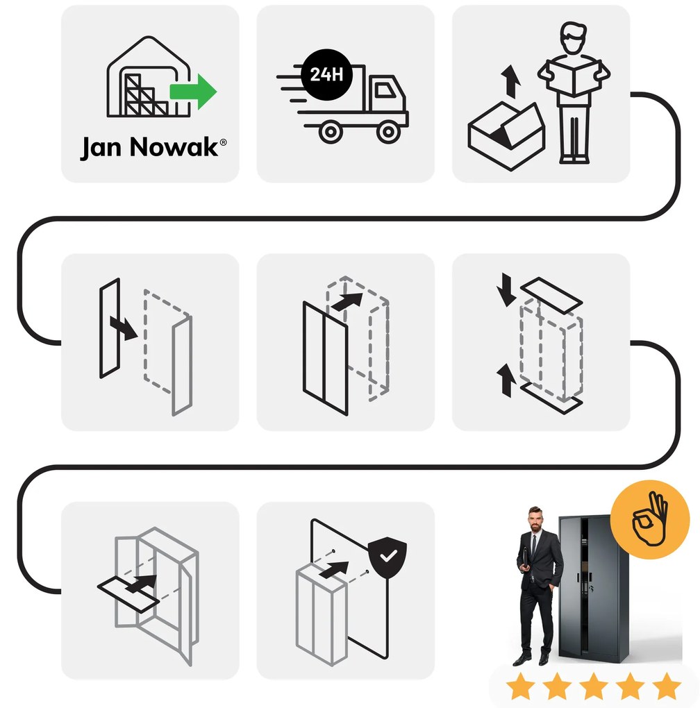 Fém szekrény JAN Compact 1750 x 800 x 400 mm, antracit