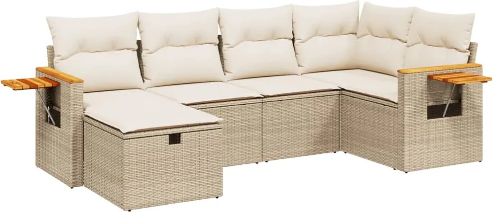vidaXL 6 részes bézs polyrattan kerti ülőgarnitúra párnával
