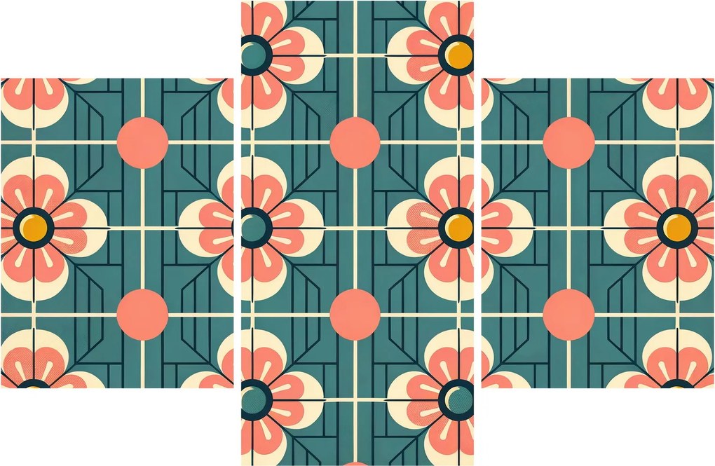Kép - Retro virágminta (90x60 cm)