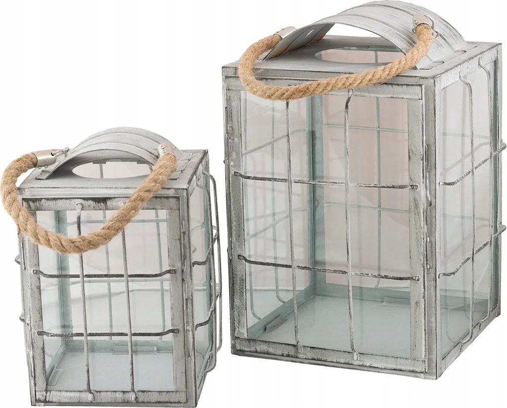 2 db Lampion Szürke fém üveg