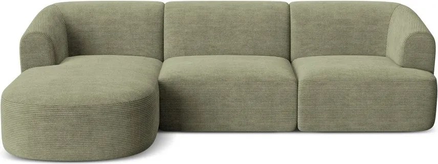 Zöld kordbársony sarokkanapé (bal oldali-heverő résszel) Campi – Cosmopolitan Design