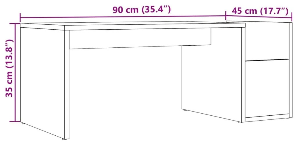 antik fa színű szerelt fa dohányzóasztal 90 x 45 x 35 cm