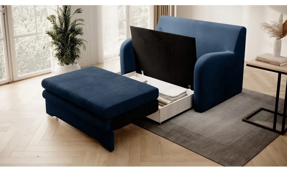 Kék bársony kinyitható kanapé 130 cm Ario – ELTAP