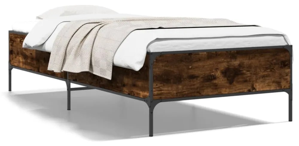 füstös tölgyszínű szerelt fa és fém ágykeret 100 x 200 cm