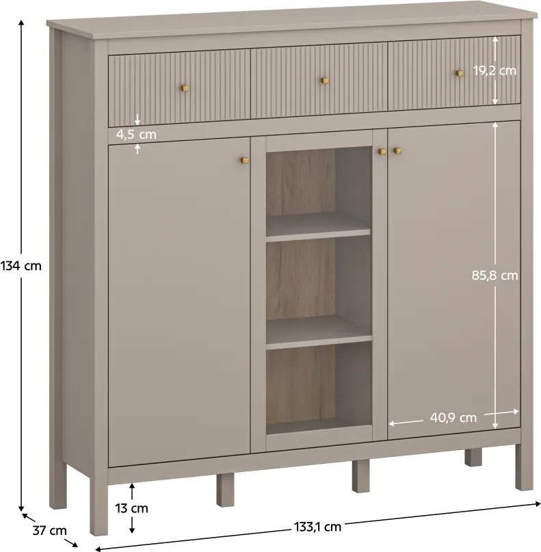 Komód, szürkésbarna Taupe/craft arany tölgy, KLIO 2D1W3S