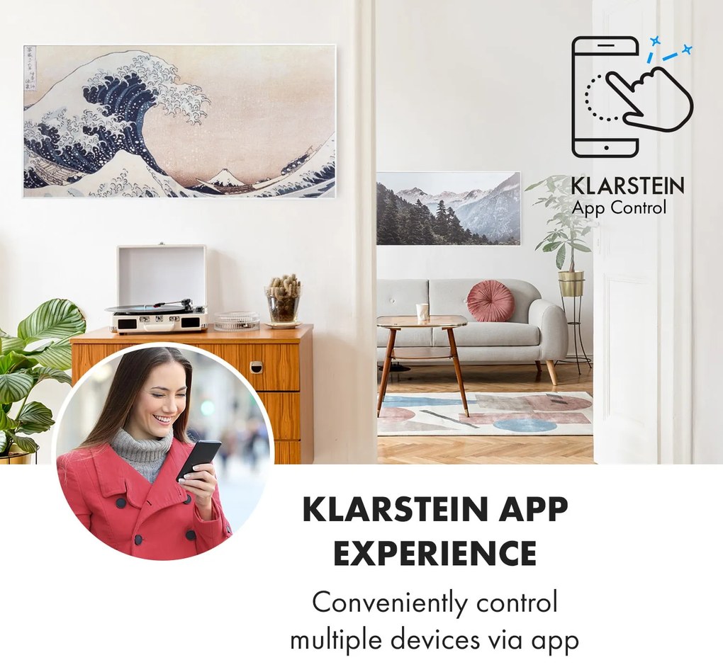 Klarstein Wonderwall Air Art Smart, infravörös hősugárzó, 120 x 60 cm, 700 W, alkalmazás, hullámok