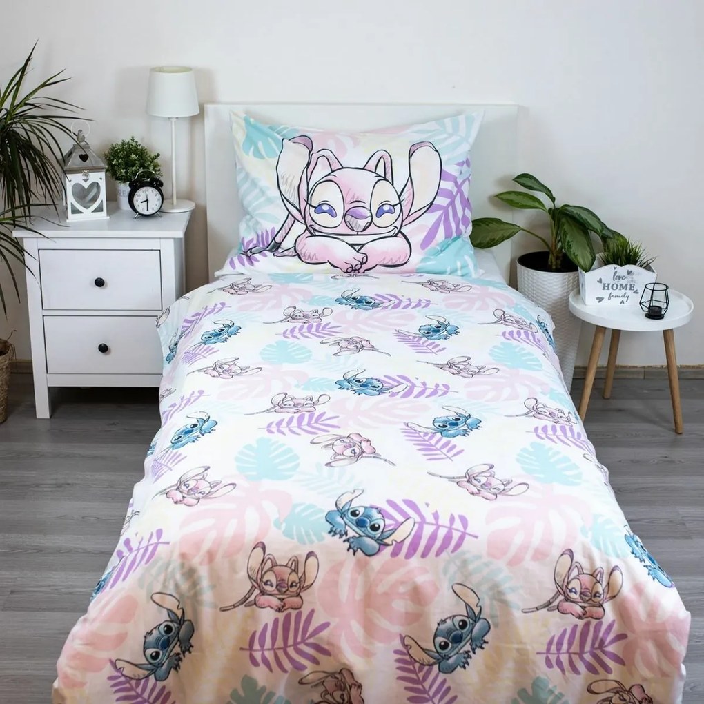 Jerry Fabrics Lilo és Stitch "Leaves" pamut ágyneműhuzat, 140 x 200 cm, 60 x 80 cm
