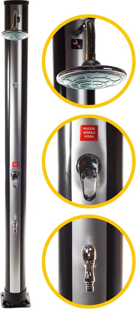 Hawaj Kerti szolár zuhany Uno 38 l nagyméretű zuhanyrózsával fekete - ezüst