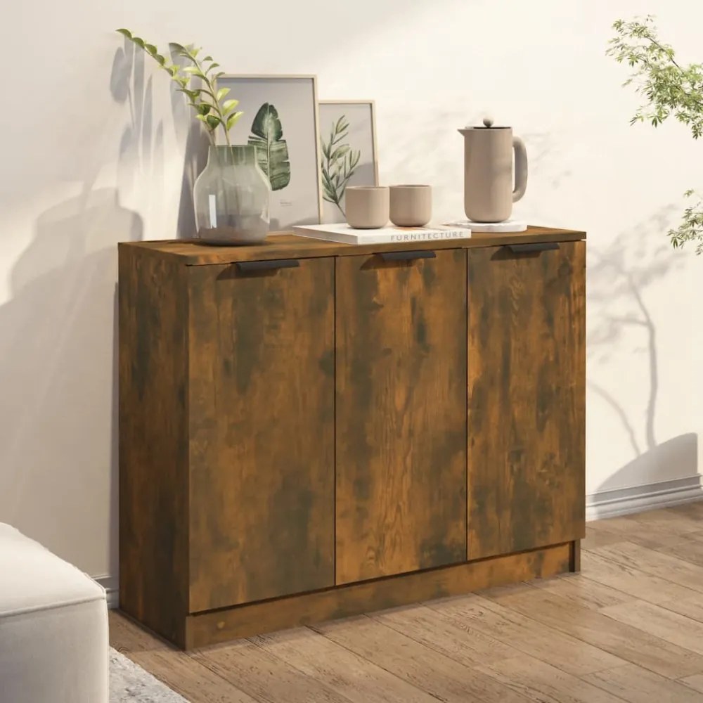 füstös tölgy színű szerelt fa tálalószekrény 90,5 x 30 x 70 cm