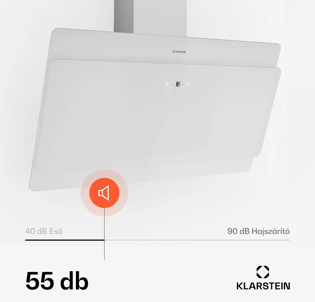 Klarstein Aurica 90, páraelszívó, 90 cm, 610 m³/ó, LED, érintőképernyős, üveg, fehér