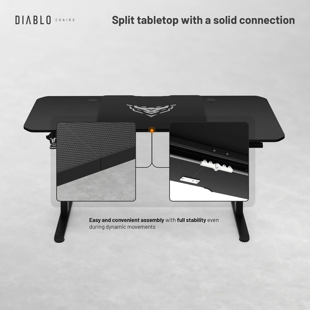 Elektromosan magasságban állítható íróasztal 160 cm fekete: Diablo X-Tensio 1600