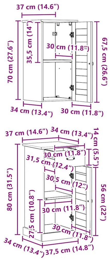 Fürdőszoba bútor szett fiókkal VIGO 2 pcs Barna és Méz barna