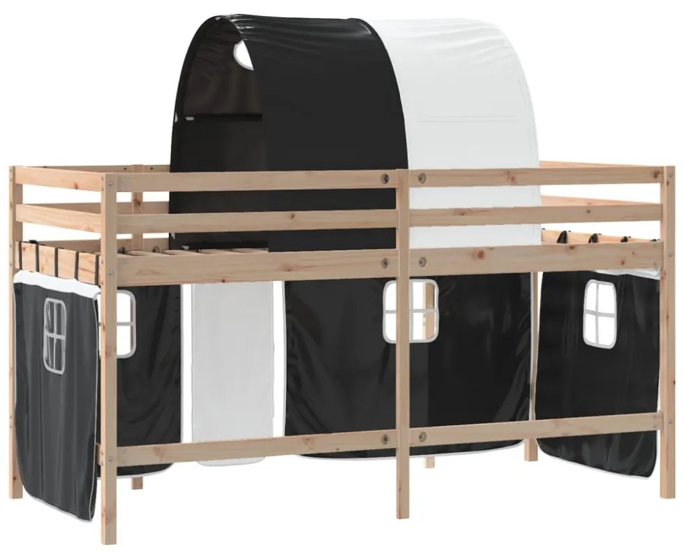 fehér-fekete tömör fenyő gyerek galériaágy alagúttal 90x190 cm