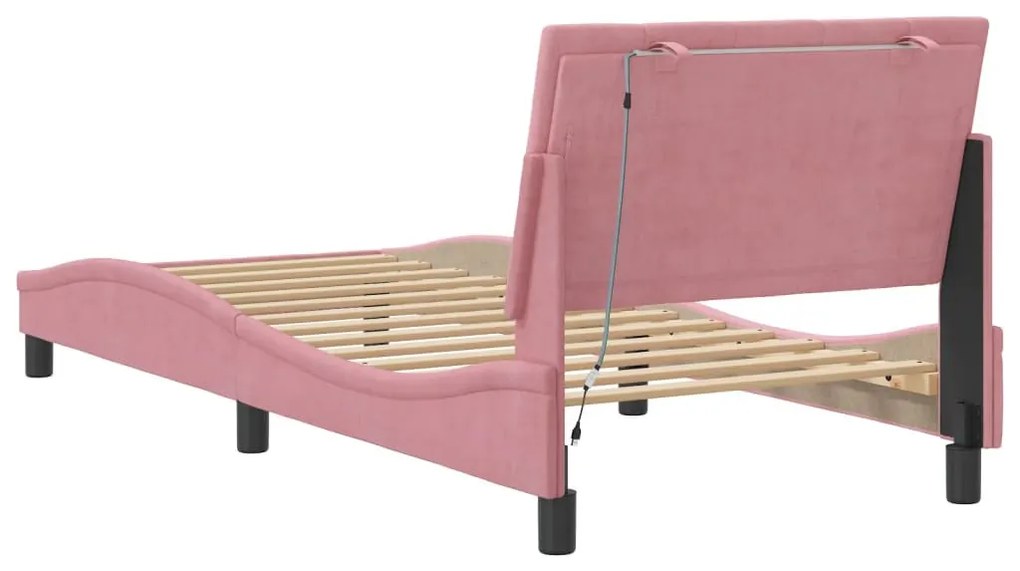 rózsaszín bársony ágykeret LED-ekkel matrac nélkül Hanko 90 x 190 cm