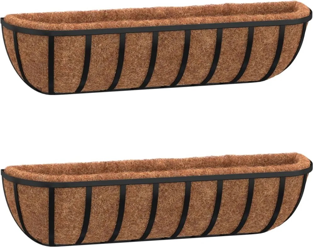 vidaXL 2 db fekete acél fali növénytartó kókusz béléssel 91x20x23 cm